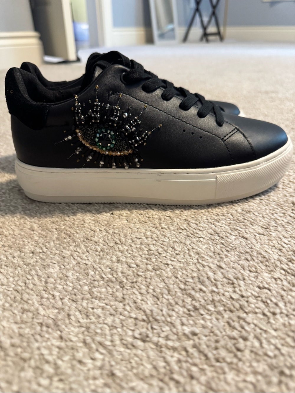 Kurt Geiger Black Embellished Eye Detail Sneakers